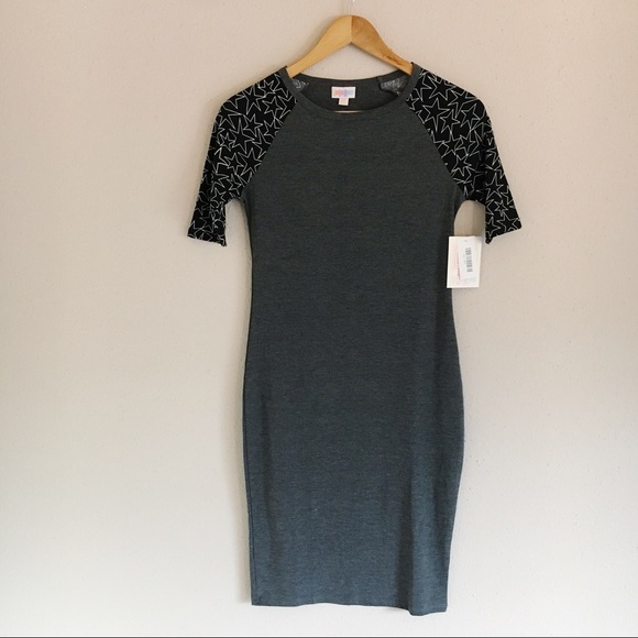 LuLaRoe Julia Dress | Gray Black White Star Print - Picture 2 of 6